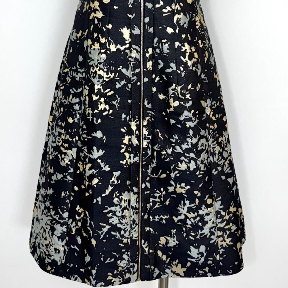 Lafayette 148 Sleeveless Zip Front Dress A-Line Abstract Print Navy Cream Size 4 - Picture 3 of 10